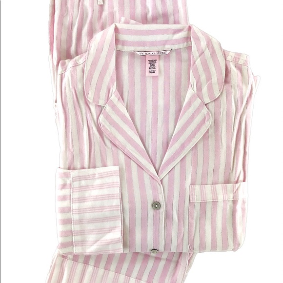 Victoria's Secret Other - Victoria’s Secret Striped Flannel Pajama Set Small Pink & White